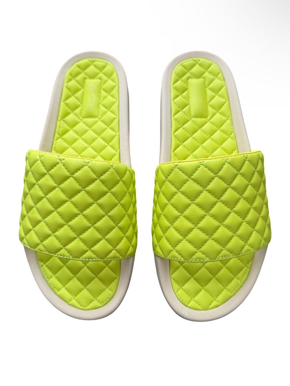 NEW Men’s Quilted Lusso Leather Neon Slide Sandals Energy Pristine Size 9 Casual